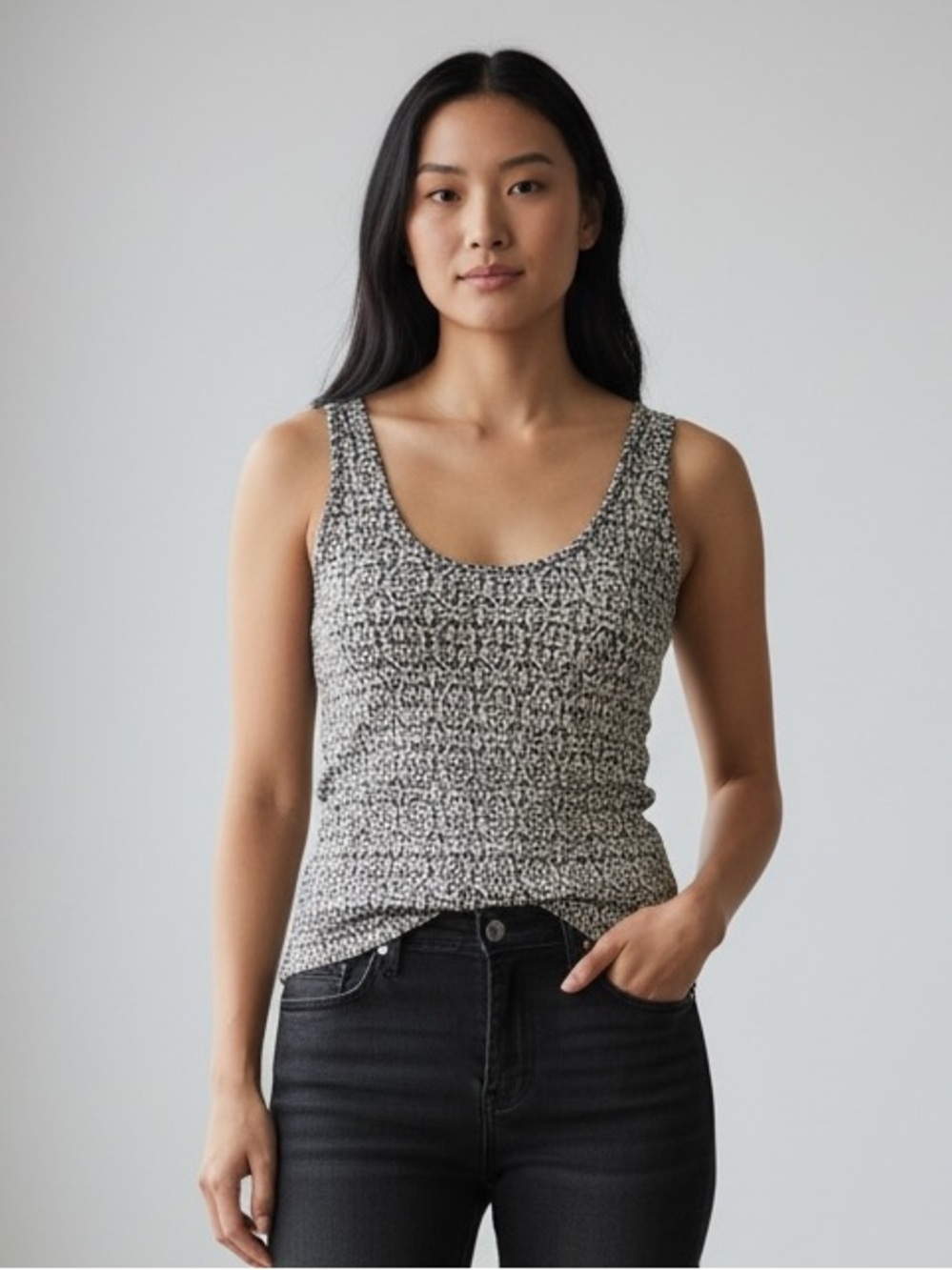 J Crew Sparkly Sequin Black & White 100% Cotton Geometric Patterned Tank Top, S